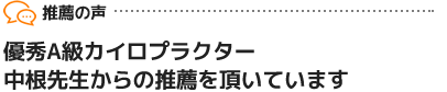 優秀A級カイロプラクター 中根先生からの推薦